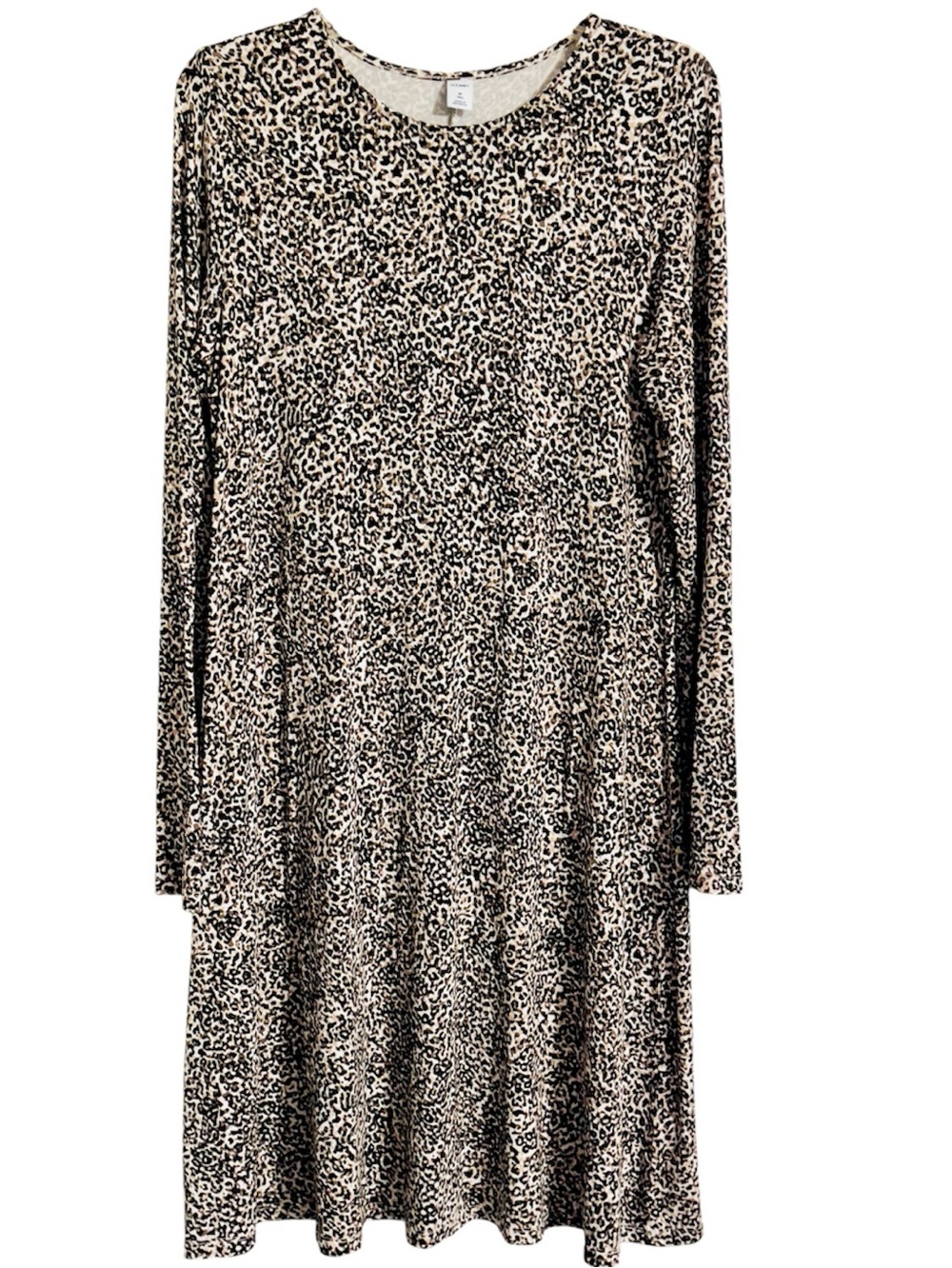 Old Navy Leopard Animal Print Jersey Swing Dress M Tall Long Sleeve Boho Grunge